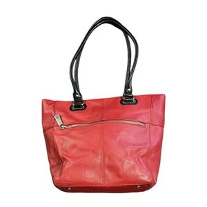 Tignanello Red Leather Perfect Pockets Medium Tote Bag
